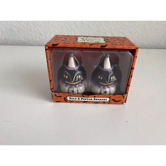Johanna Parker Black Cats Halloween Salt and Pepper Shakers Transpac NEW - Picture 4 of 8